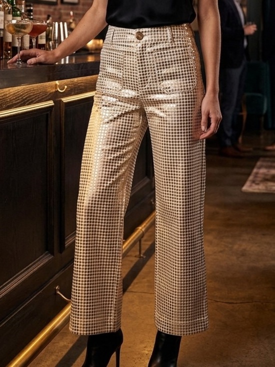 Maeve Pants - Maeve Colette High-Rise Wide Leg Cropped Rose Gold Polka Dot Limited Edition